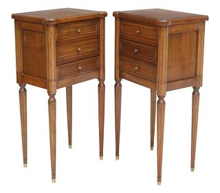 2) FRENCH LOUIS XVI STYLE THREE-DRAWER NIGHTSTANDS