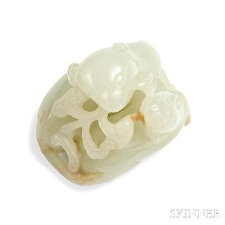 Nephrite Jade Carving of a Pig with Piglet 白玉擺件