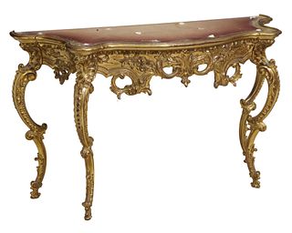 LOUIS XV STYLE GILT CONSOLE TABLE, LACKING TOP