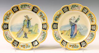 2) HENRIOT QUIMPER FAIENCE FISHERMAN & WIFE PLATES