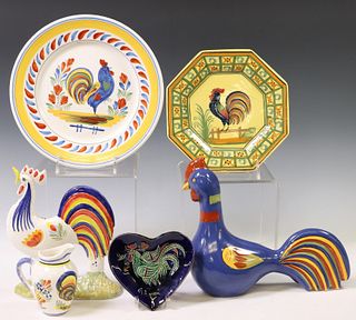 (6) QUIMPER FAIENCE ROOSTER MOTIF POTTERY