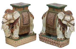 (2) CHINESE CERAMIC ELEPHANT GARDEN STOOLS/ STANDS