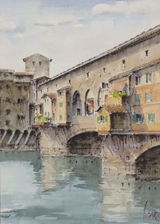 SIGNED WATERCOLOR PAINTING PONTE VECCHIO FLORENCE