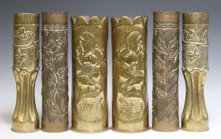 6) FRENCH WWI-ERA TRENCH ART ARTILLERY SHELL VASES
