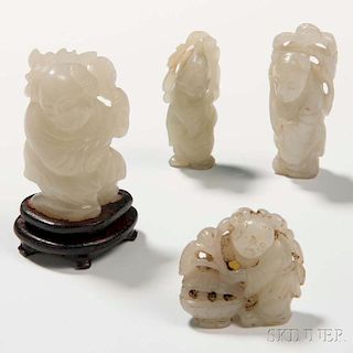 Four Jade Figural Carvings 玉雕擺件四件