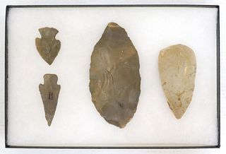 (4) STONE TOOLS, SPEAR POINTS & ARROWHEADS