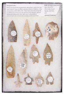 (12) TEXAS STONE ARROWHEADS, KNIVES, AND DRILLS