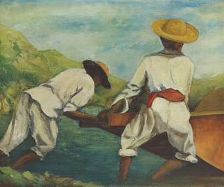 FRAMED OIL ON CANVAS PAINTING PESCADORES