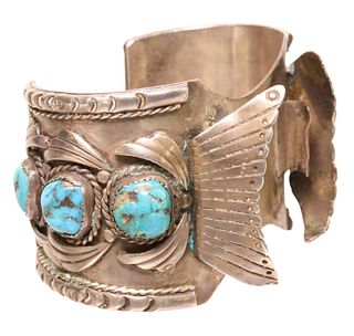NATIVE AMERICAN SILVER & TURQUOISE WATCH CUFF