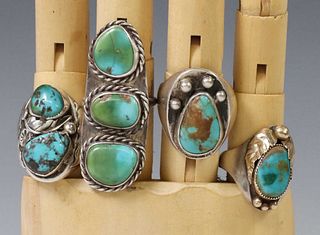 (4) NATIVE AMERICAN & SOUTHWEST TURQUOISE RINGS