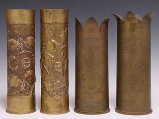 (4) FRENCH WWI & WWII ERA TRENCH ART VASES