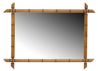 FRENCH TURNED WOOD FAUX BAMBOO MIRROR, 24" X 33"