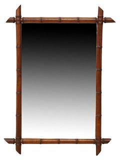 FRENCH TURNED WOOD FAUX BAMBOO WALL MIRROR