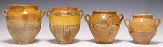 (4) FRENCH YELLOW-GLAZED EARTHENWARE CONFIT POTS