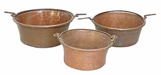 (3) LARGE RUSTIC FRENCH COPPER & IRON POTS