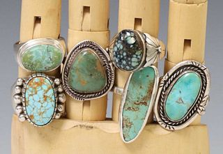 (6) NATIVE AMERICAN TURQUOISE & SILVER RINGS