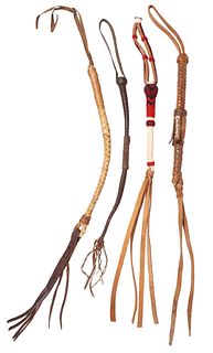 (4) BRAIDED LEATHER RIDING QUIRTS, CROPS