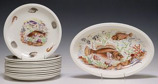 (13) FRENCH ORCHIES PORCELAIN FISH SERVICE