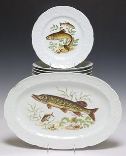 (13) FRENCH LIERRE LAUVAGE PORCELAIN FISH SERVICE