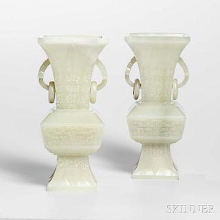 Pair of Jade Altar Vases 玉雕花樽一對