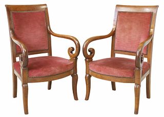 (2) FRENCH LOUIS PHILIPPE UPHOLSTERED FAUTEUILS