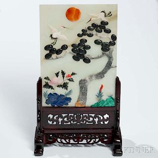 Pair of Table Screens with Hardstone Plaques 玉牌屏風