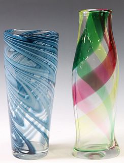 (2) LARGE MODERN ART GLASS FLOWER VASES
