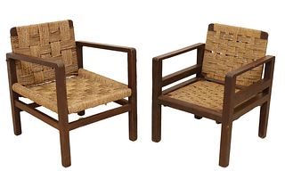 (2) FRENCH MODERN WOVEN CORD ARMCHAIRS