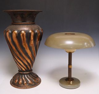 (2) MODERN TABLE LAMP & COPPER UMBRELLA STAND