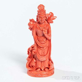 Coral Caving of Guanyin 珊瑚觀音雕件