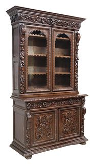FRENCH CARVED OAK BOOKCASE, 19TH C.