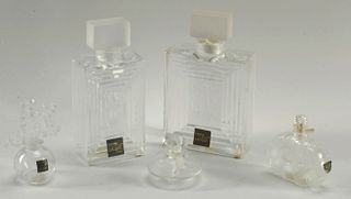 (5) FRENCH LALIQUE SATIN GLASS PERFUME BOTTLES