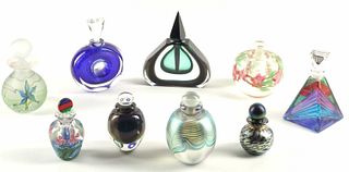 (9) CONTEMPORARY STUDIO ART GLASS PERFUME BOTTLES