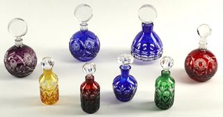 (8) CUT TO CLEAR CRYSTAL PERFUME/ SCENT BOTTLES