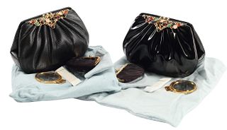 2) JUDITH LEIBER PATENT LEATHER & SNAKESKIN CLUTCH