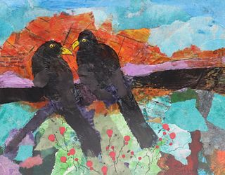 JUDY COPELAND (TX, B.1943) COLLAGE 'TWO CROWS'