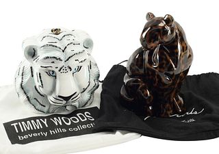 (2) TIMMY WOODS DESIGNER CARVED ANIMAL CLUTCH BAGS