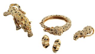(4) VINTAGE GOLD-TONE PANTHER COSTUME JEWELRY