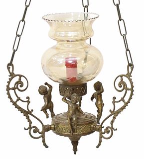 CONTINENTAL GILT METAL & GLASS 1-LT CEILING LAMP