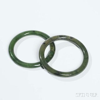 Two Spinach Jade Bangles 菠菜綠玉鐲一對