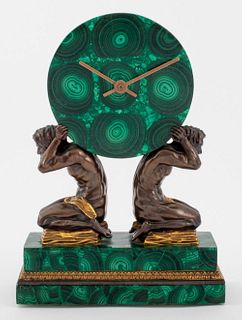 Patinated & Gilt Bronze Mounted Malachite Clock