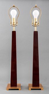 Art Deco Style Mahogany Table Lamps, Pair