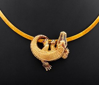 14K  Omega Necklace Alligator Slide Pendant