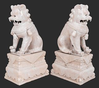Chinese Monumental Ceramic Foo Lions on Bases 2