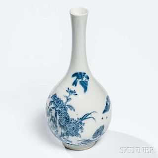 Blue and White Porcelain Bottle Vase 青花花鳥細頸瓶