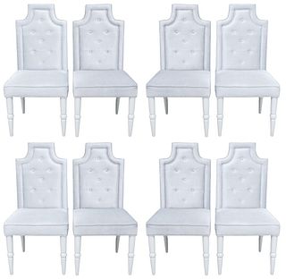 Hollywood Regency Button Tufted Dining Chairs, 8