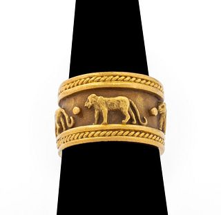 18K Yellow Gold Panther Motif Wide Band Ring