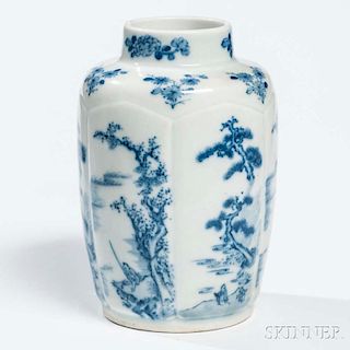 Blue and White Porcelain Jar Vase 青花花草瓜楞瓶