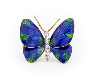 Boucheron 18K Enamel Diamond Papillon Pin, Vintage
