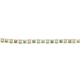 ART NOUVEAU TURQUOISE AND RIVER PEARL GOLD COLLAR